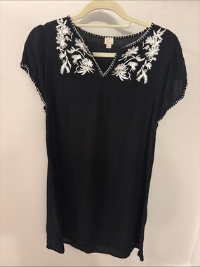 LOFT Beach Black Cover up with White Floral Embroidery